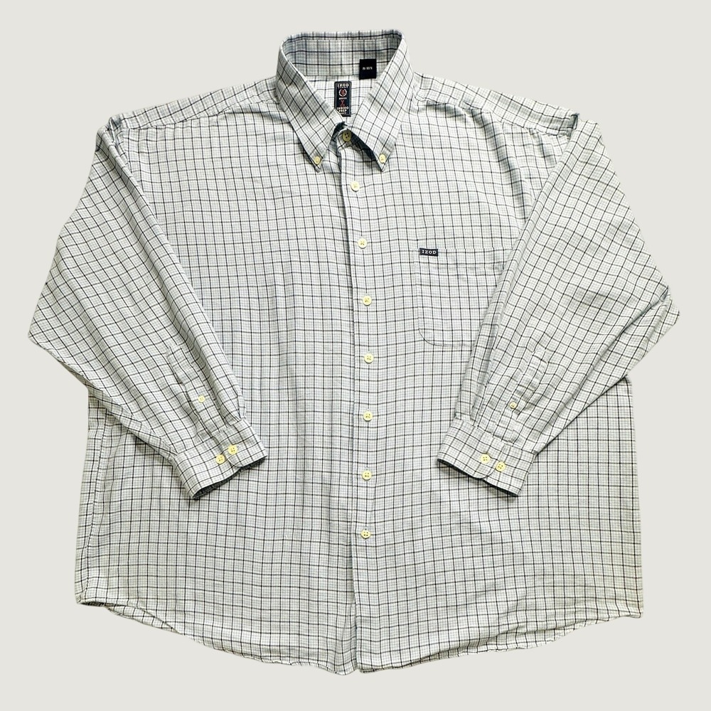 IZOD Shirt Mens 2X Indigo Prep Blue Plaid Button-Down Long Sleeve Classic Fit
